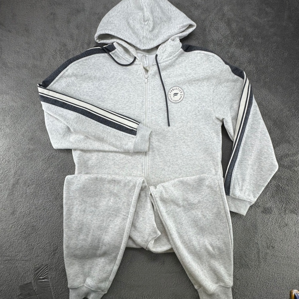 Fabletics Light Grey Heathered Full Zip Hoodie‎ Sweatshirt Jogger Pants Womens L - Picture 2 of 16